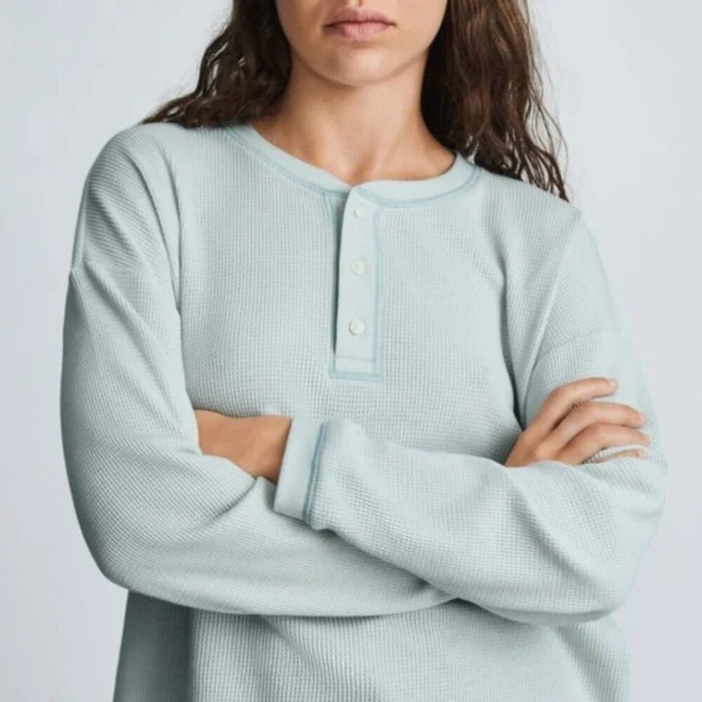 Everlane Cropped Waffle Henley Long Sleeve Shirt